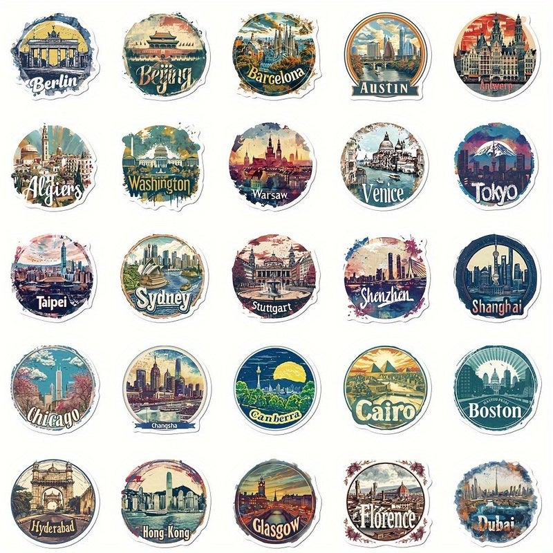 50 Sheets City Scenery Decorative Stickers for Scrapbook Journal Phone Case Laptop Mug - Image 3