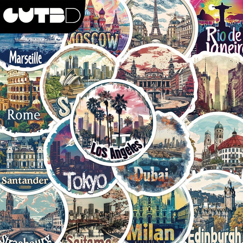 50 Sheets City Scenery Decorative Stickers for Scrapbook Journal Phone Case Laptop Mug - Image 1