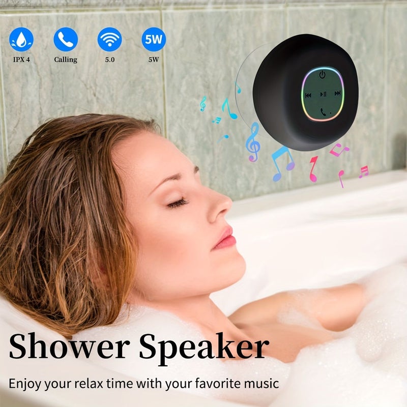 سماعة دش LED بتقنية IPX4 باللون الأبيض مع إضاءة RGB وكوب شفط، مع إضاءة متزامنة مع الموسيقى الديناميكية للحمام المنزلي كهدية، شحن عبر Type C - Image 2