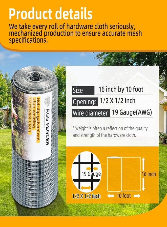 AggFencer Hardware Cloth 1/2 inch 19Ga Hot Dipped Galvanized After Welding, 16in x 10ft Chicken Coop Wire Fence, Garden Plant Welded Metal Wire Fencing Roll Mesh, Poultry Animal Netting Cage Screen - Image 2