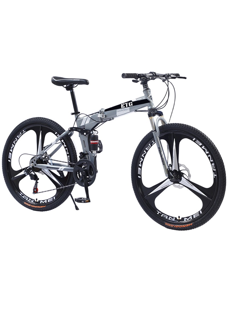 ETG 26 Inch 21 Speed Foldable Mountain Bike High Carbon Steel Frame Dual Disc Brakes Shock Absorption for Men and Women - Image 1