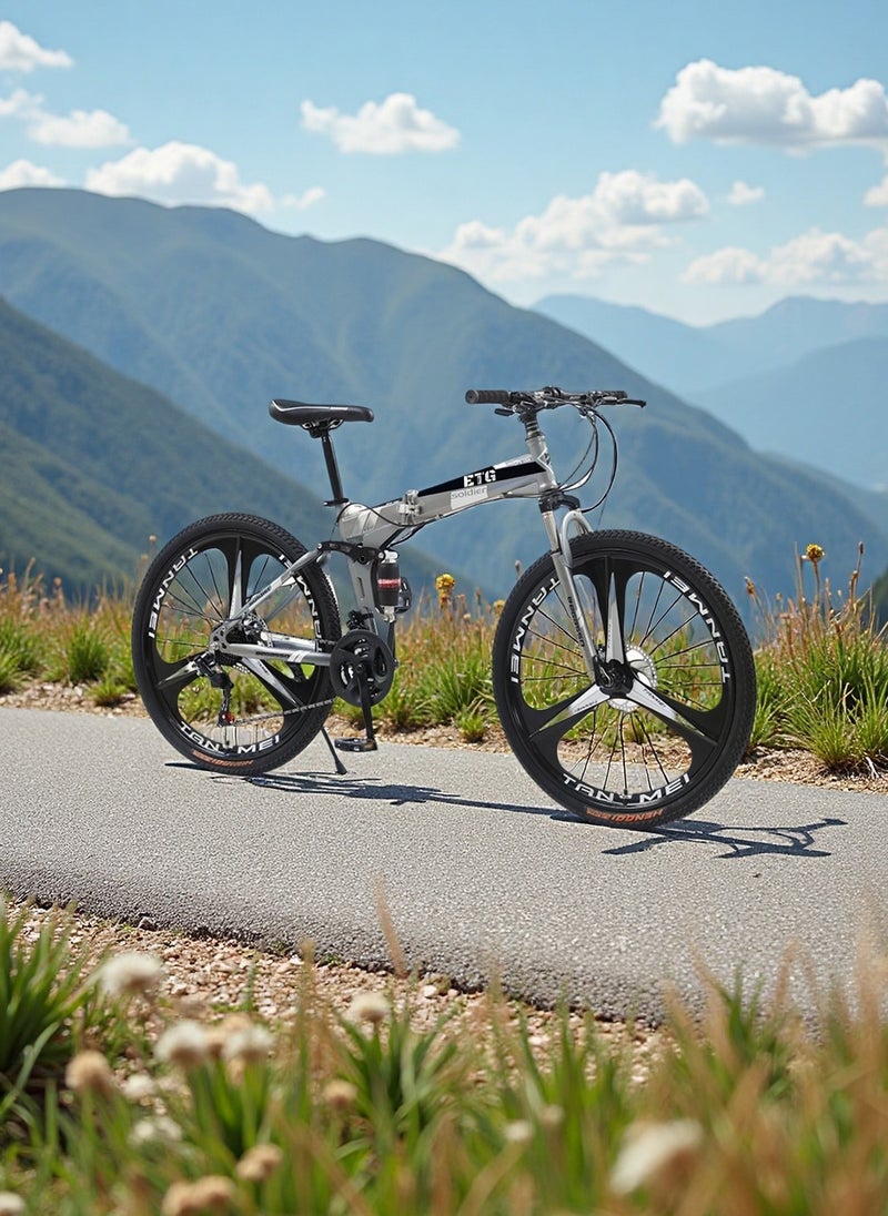 ETG 26 Inch 21 Speed Foldable Mountain Bike High Carbon Steel Frame Dual Disc Brakes Shock Absorption for Men and Women - Image 2