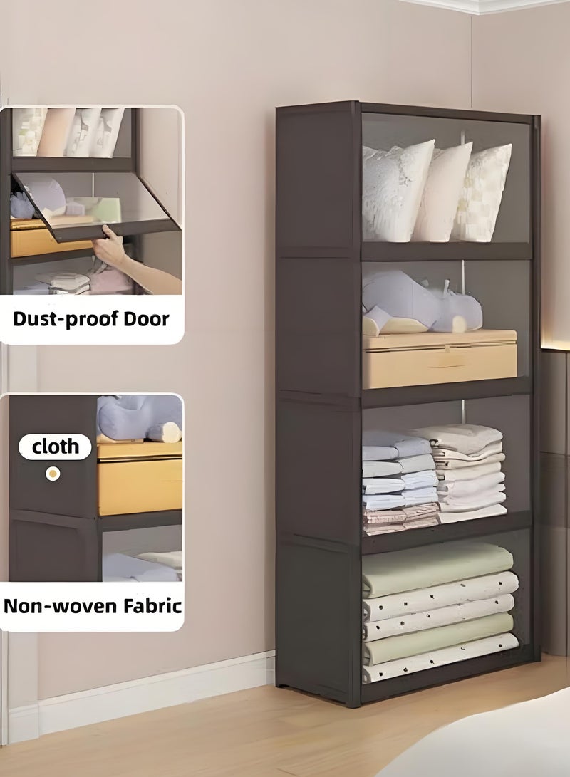XiuWoo Closet, Simple Cloth Wardrobe Removable Portable Wardrobe Shelves Garment Rack with Magnetic Transparent Dustproof Door for Bedroom Closet Armoire Wardrobe - Image 1