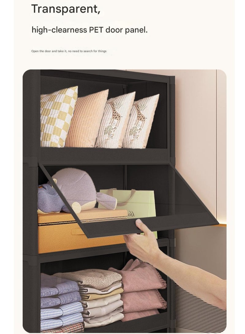XiuWoo Simple Multifunctional Dustproof Wardrobe Household Dormitory Storage Cabinet with Magnetic Transparent Dustproof Door For Clothes Bag  - Image 4