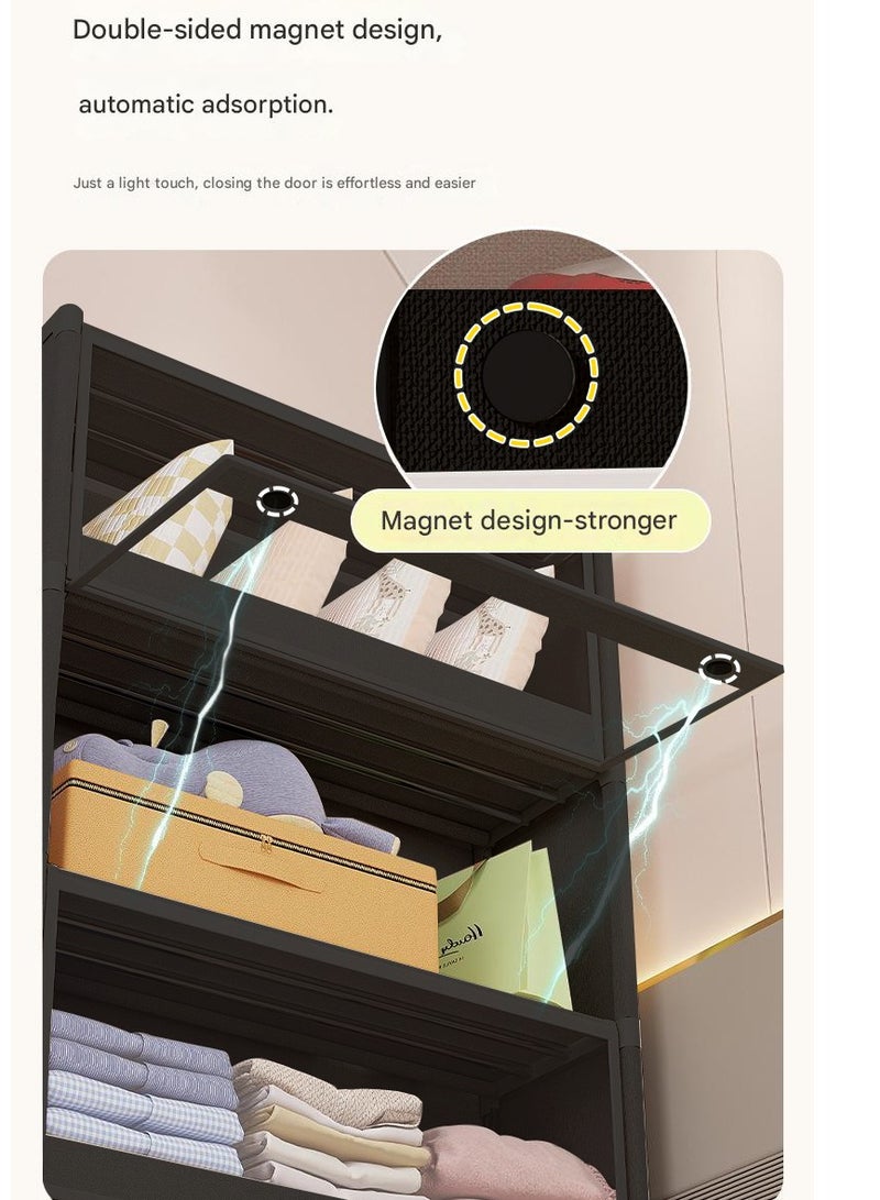 XiuWoo Simple Multifunctional Dustproof Wardrobe Household Dormitory Storage Cabinet with Magnetic Transparent Dustproof Door For Clothes Bag  - Image 5
