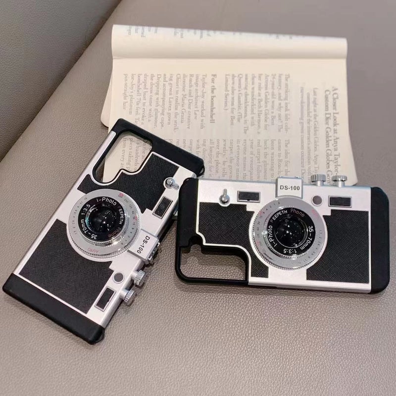 QoKcoahn Camera Case Compatible with Samsung Galaxy S25 Ultra, Kawaii 3D Cartoon Vintage Camera with Long Lanyard Silicone PC Crossbody Phone Case Shockproof Protector Black - Image 5