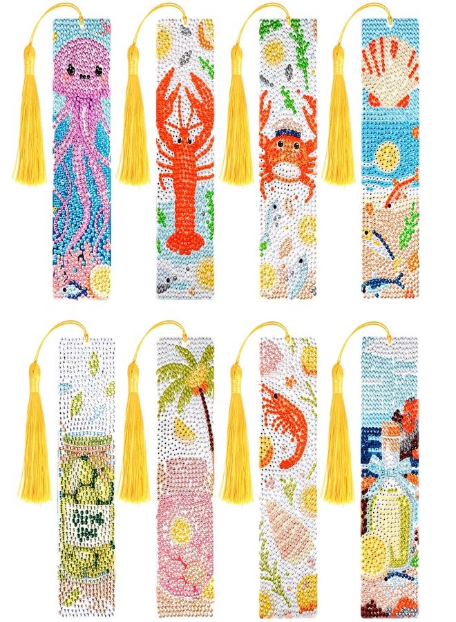 cnomg Diamond Art Bookmarks Kit for Adults 8 Pack Ocean Animals Diamond Painting Bookmarks with Tassels 5D DIY Ocean Sea Life Gem Art Bookmark Set Reading Gifts for Book Lovers Women - Image 1