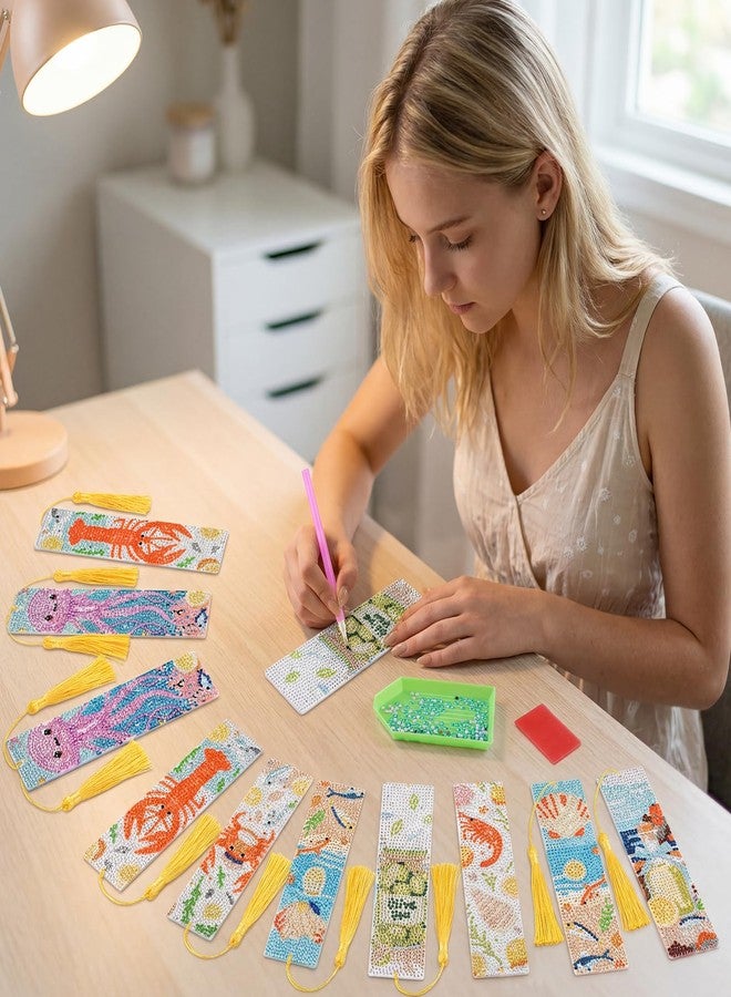 cnomg Diamond Art Bookmarks Kit for Adults 8 Pack Ocean Animals Diamond Painting Bookmarks with Tassels 5D DIY Ocean Sea Life Gem Art Bookmark Set Reading Gifts for Book Lovers Women - Image 3