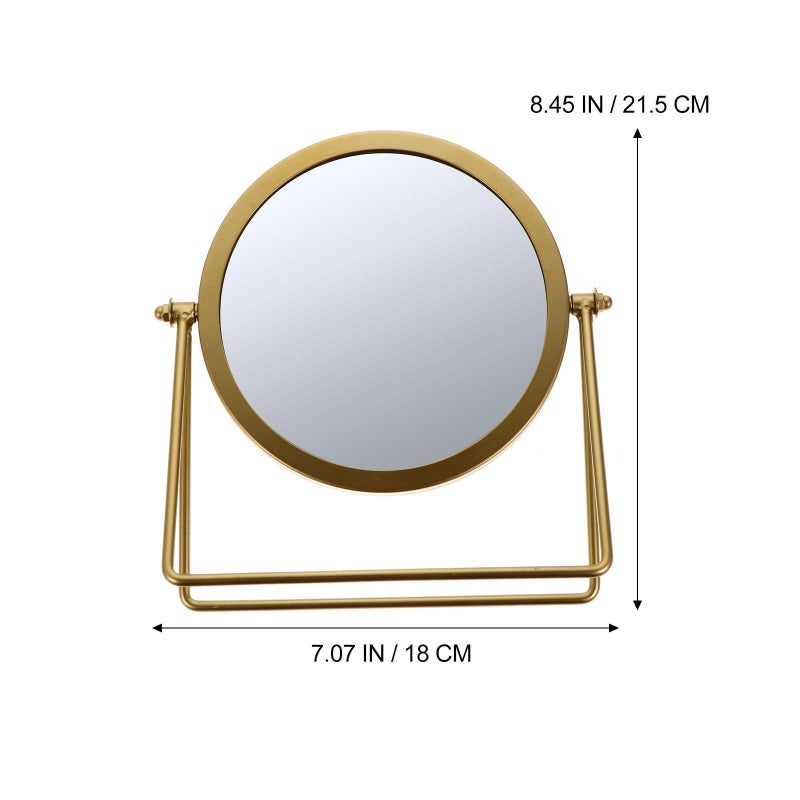 Double Sided Rotary Makeup Mirror High Definition Gold Metal Stand Desktop Bathroom - Image 3
