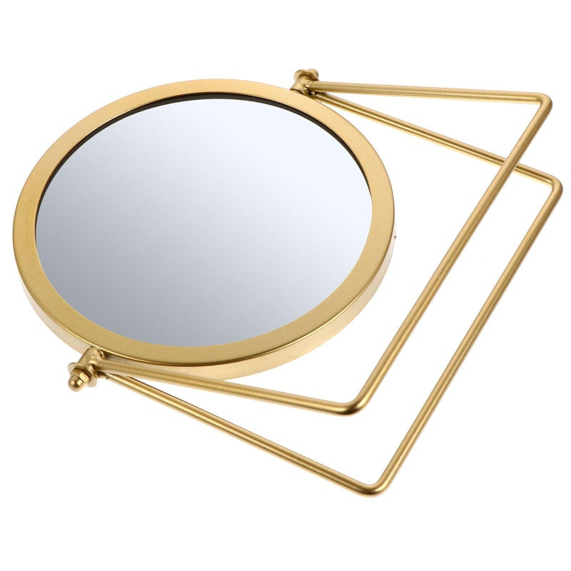 Double Sided Rotary Makeup Mirror High Definition Gold Metal Stand Desktop Bathroom - Image 2