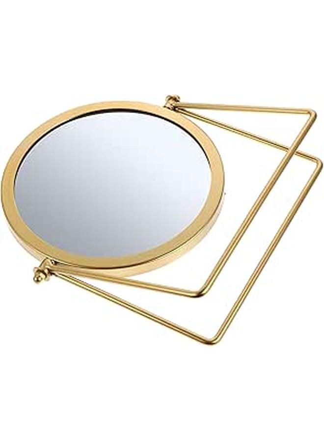 Double Sided Rotary Makeup Mirror High Definition Gold Metal Stand Desktop Bathroom - Image 1