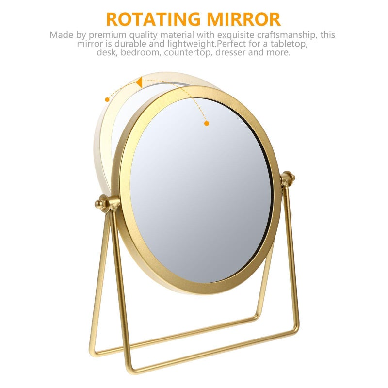 Double Sided Rotary Makeup Mirror High Definition Gold Metal Stand Desktop Bathroom - Image 4