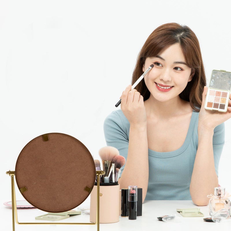 Double Sided Rotary Makeup Mirror High Definition Gold Metal Stand Desktop Bathroom - Image 5