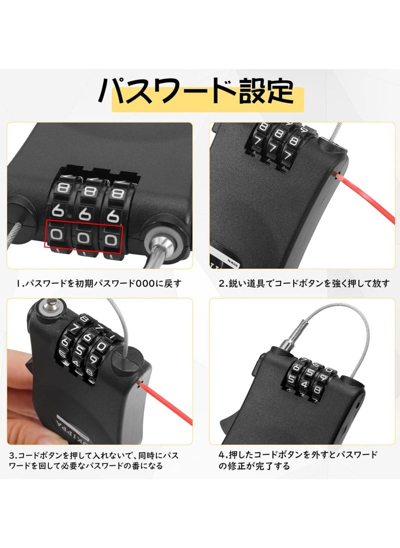 Generic - Multifunctional Durable Steel Wire Retractable Lock with Pull Button and Number Code for Travel Backpack Lock for Trolley, Suitcase, Cabinet, Anti-Theft Code Lock (Black) - Image 1