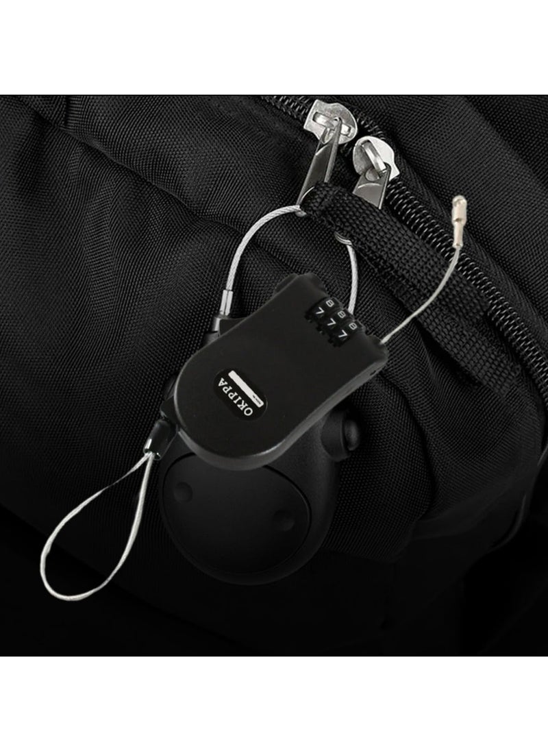 Generic - Multifunctional Durable Steel Wire Retractable Lock with Pull Button and Number Code for Travel Backpack Lock for Trolley, Suitcase, Cabinet, Anti-Theft Code Lock (Black) - Image 1
