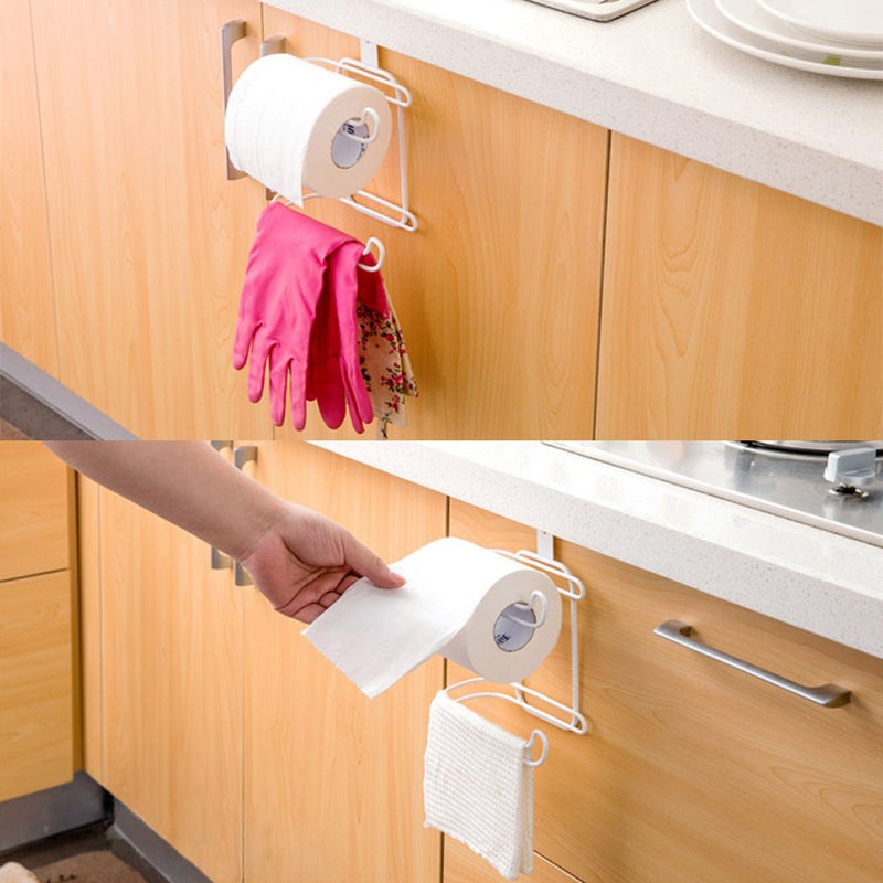 🚽 حامل ورق تواليت ولفافات مناشف باب خلفي لتعليق مناديل للمطبخ والحمام أبيض عدد 2 - Image 2
