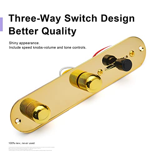 SAPHUE Guitar Control Plate Loaded Gold/Nickel with 3 Way Switch 500K Tone and Volume Knob Prewired Screws Output Jack for Fender Tele/Telecaster Gibson Sg Electric Guitar Parts Replacement - Image 2