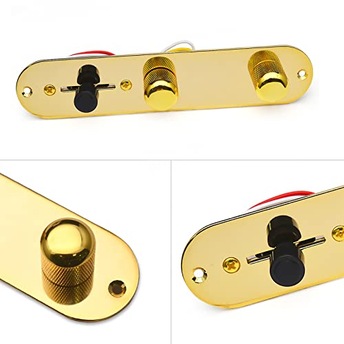 SAPHUE Guitar Control Plate Loaded Gold/Nickel with 3 Way Switch 500K Tone and Volume Knob Prewired Screws Output Jack for Fender Tele/Telecaster Gibson Sg Electric Guitar Parts Replacement - Image 5