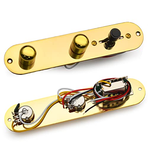 SAPHUE Guitar Control Plate Loaded Gold/Nickel with 3 Way Switch 500K Tone and Volume Knob Prewired Screws Output Jack for Fender Tele/Telecaster Gibson Sg Electric Guitar Parts Replacement - Image 3