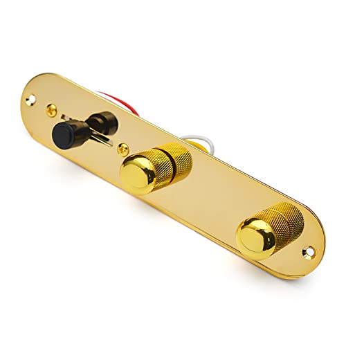 SAPHUE Guitar Control Plate Loaded Gold/Nickel with 3 Way Switch 500K Tone and Volume Knob Prewired Screws Output Jack for Fender Tele/Telecaster Gibson Sg Electric Guitar Parts Replacement - Image 1