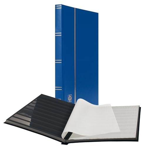 LIGHTHOUSE – “BASIC” Hard Cover Stockbook for Stamps – 32 Black Cardstock 9”x12” (A4) Pages with Clear Strips - Blue - Image 1