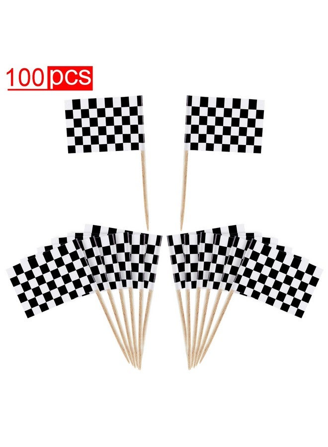 Super Z Outlet 100 Pack Mini Checkered Racing Flag Finish Line Cupcake Toppers Party Decorations Picks Set (2.5 Inches Tall) - Image 2