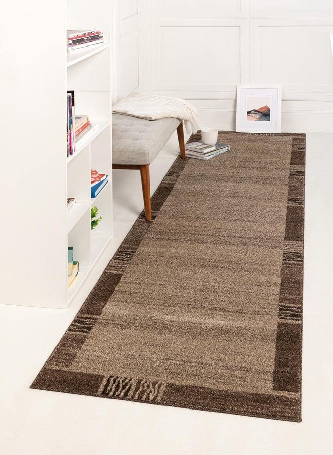Unique Loom Del Mar Collection Area Rug- Transitional Inspired with Modern Contemporary Design(2' 0 x 8' 0 Runner, Light Brown/ Beige) - Image 1