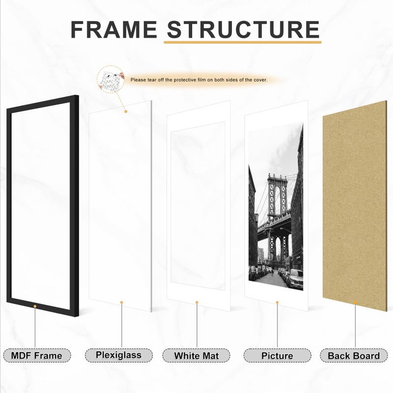 Picrit 16x20 Black Poster Frame 7 Pack, Display Pictures 11 x 14 Picture with Mat or 16 x 20 without Mat for Horizontal or Vertical Wall Mounting, Wall Gallery Photo Frames - Image 5