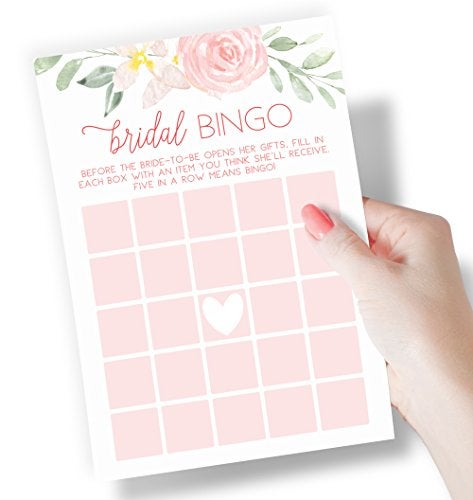 Printed Party Bridal Shower Games – Bingo Game with Blank Squares to Guess The Bride’s Gifts, Fun Wedding Shower Activity, Pink Floral Design, 50 Guests - Image 2