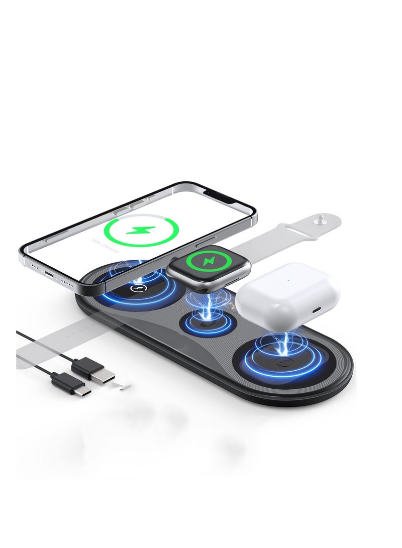 SYOSI Wireless Charging Pad, Portable 3 in 1 Wireless Charger Station for Multiple Devices,Ultra-Slim Travel Charging Pad for Apple Watch 7/6/5/4/3/2,iPhone 14 13 12 Pro&  3/2/Pro - Image 1