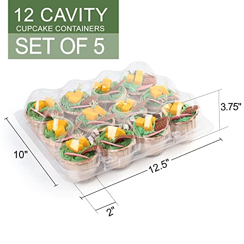 LotFancy 12 Count x 5 Sets Cupcake Containers with 60 Liners Plastic Stackable Cupcake Boxes Disposable Muffin Holder with Detachable Tall Dome Lid BPA Free Clear Cupcake Carrier Standard Size - Image 3
