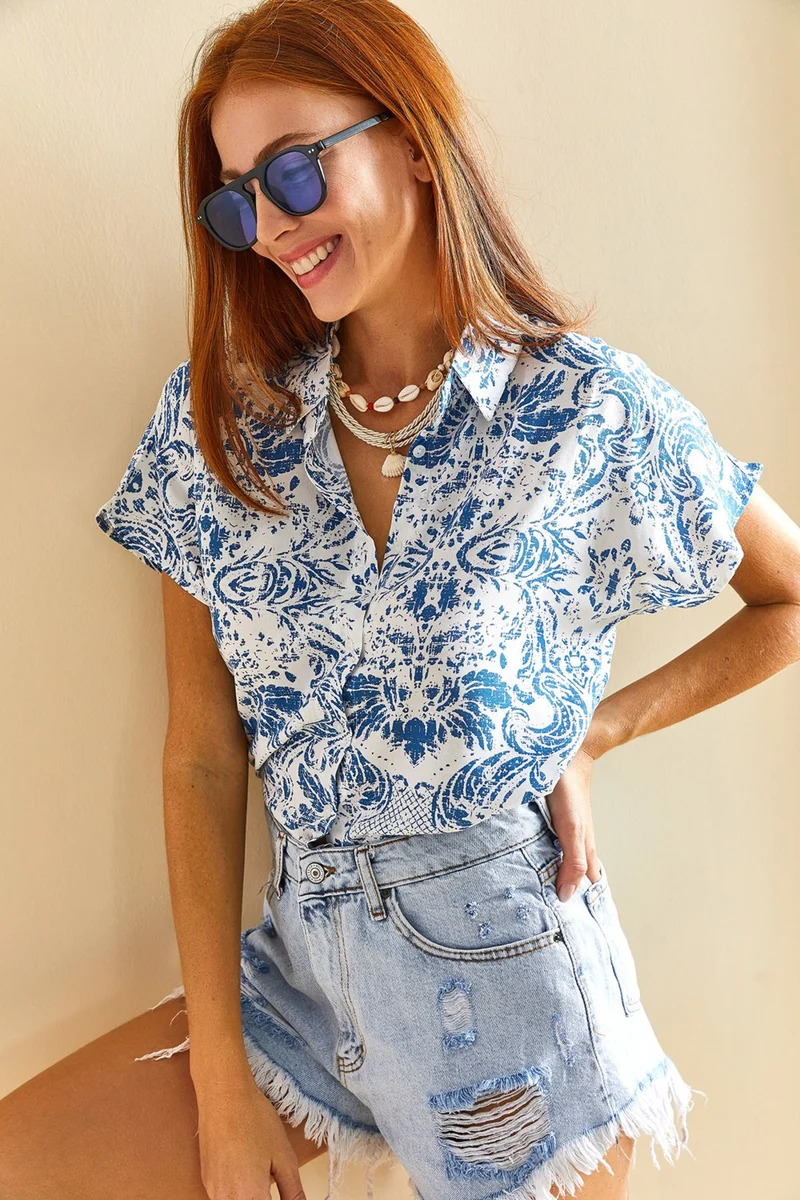 Lithe Women's Bat Sleeve Patterned Viscose Shirt