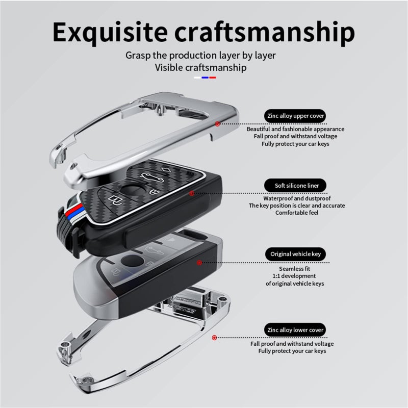 Bradegeve Carbon Fiber Key Fob Cover Case Metal Shell Cover Compatible for BMW 5 6 7 Series X1 X2 X3 X5 X6 X7 (Silver - Image 5