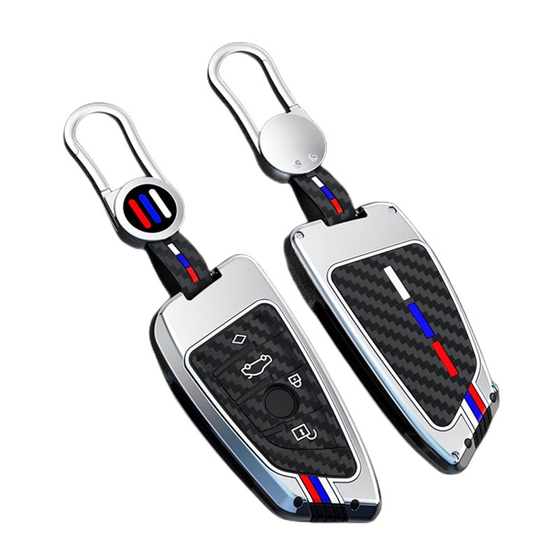 Bradegeve Carbon Fiber Key Fob Cover Case Metal Shell Cover Compatible for BMW 5 6 7 Series X1 X2 X3 X5 X6 X7 (Silver - Image 1