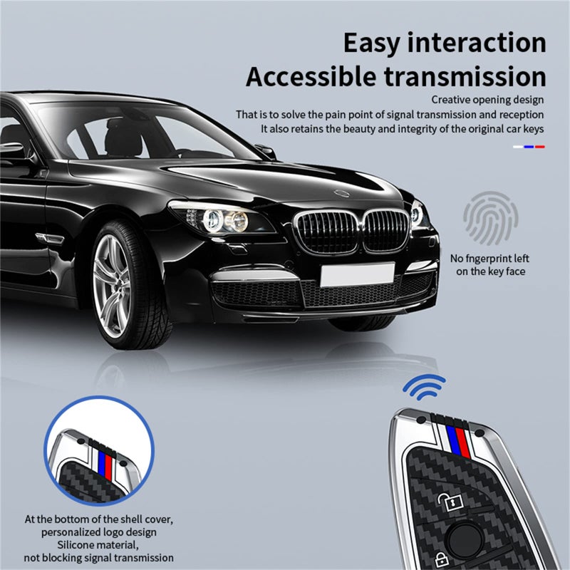 Bradegeve Carbon Fiber Key Fob Cover Case Metal Shell Cover Compatible for BMW 5 6 7 Series X1 X2 X3 X5 X6 X7 (Silver - Image 4