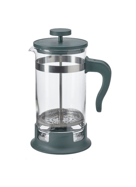 Stylish 1-Liter Coffee Tea Maker Dark Grey and Turquoise Glass and Stainless Steel Design, Perfect for Brewing Fresh Coffee or Tea with Modern Elegance