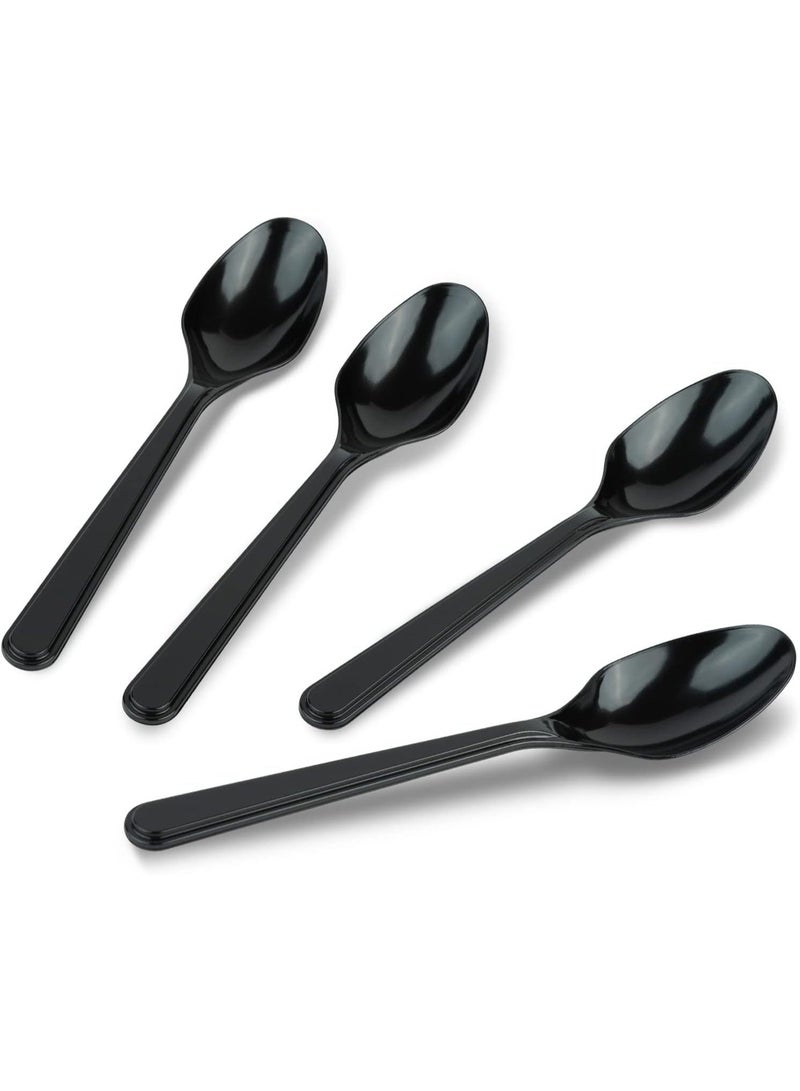 QUALITY 50 Pcs Heavyweight Durable Black Disposable Plastic Spoons - Image 2