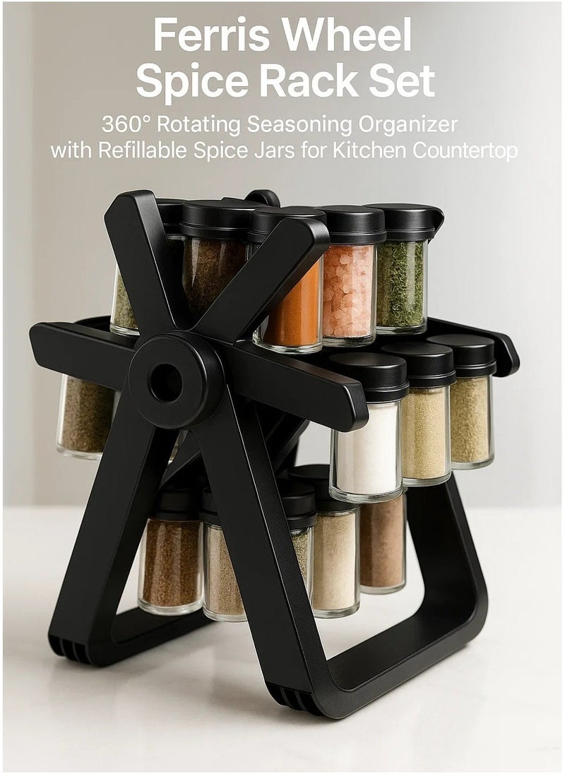 Denx 🌟 Ferris Wheel Spice Rack Set – 360° Rotating Seasoning Organizer With Refillable Spice Jars For Kitchen Countertop Storage - Image 1