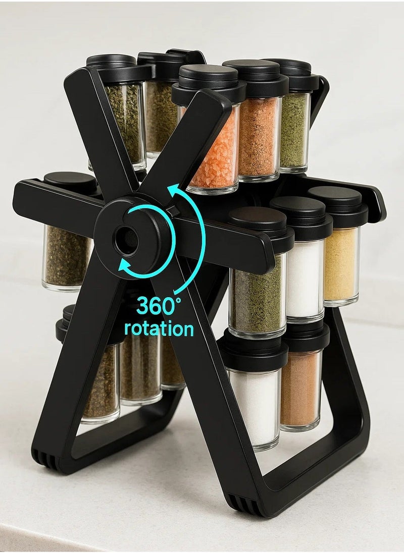 Denx 🌟 Ferris Wheel Spice Rack Set – 360° Rotating Seasoning Organizer With Refillable Spice Jars For Kitchen Countertop Storage - Image 2