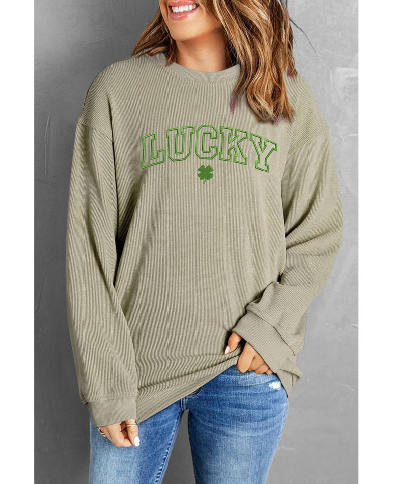 SELINK Womens Crewneck Oversized Corduroy Corded Sweatshirt Long Sleeve Casual Pullover Tops Green LUCKY-M - Image 3