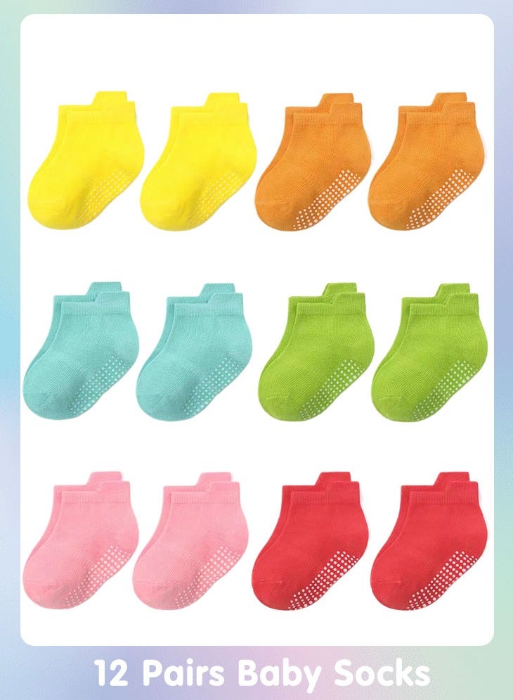 Sharpdo Baby Socks 12-Pairs, Non-Slip Ankle Socks for Boys & Girls, Breathable & Soft - Image 1