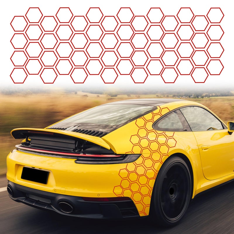 ملصقات جانبية للسيارة بتصميم خلية النحل TOMALL 394x138 رسومات سداسية ملصقات فاخرة مقاومة للماء لشرائط أبواب السيارات زينة رياضية حمراء للسيارات والشاحنات الرياضية