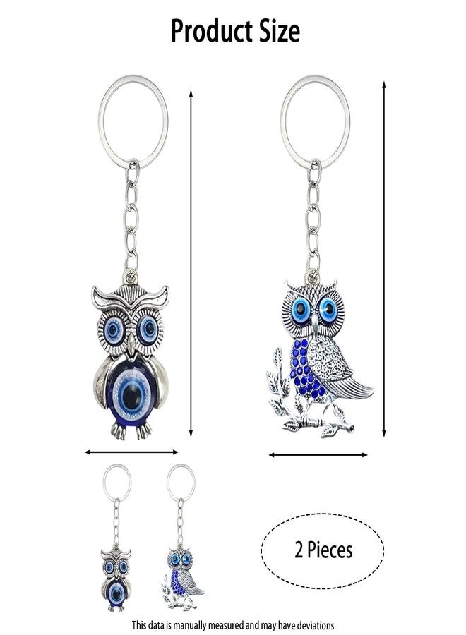 Aeenioy 2 Pieces Keychain, Owl Bag Charms for Handbags and Key Chain for Home, Evil Eye Keychain for Car Bike Protection, Key Rings for Women and Men, Aesthetic Couple Gift (Silvery) - Image 2