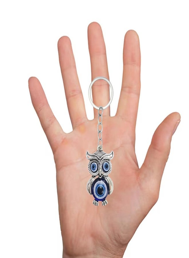 Aeenioy 2 Pieces Keychain, Owl Bag Charms for Handbags and Key Chain for Home, Evil Eye Keychain for Car Bike Protection, Key Rings for Women and Men, Aesthetic Couple Gift (Silvery) - Image 5