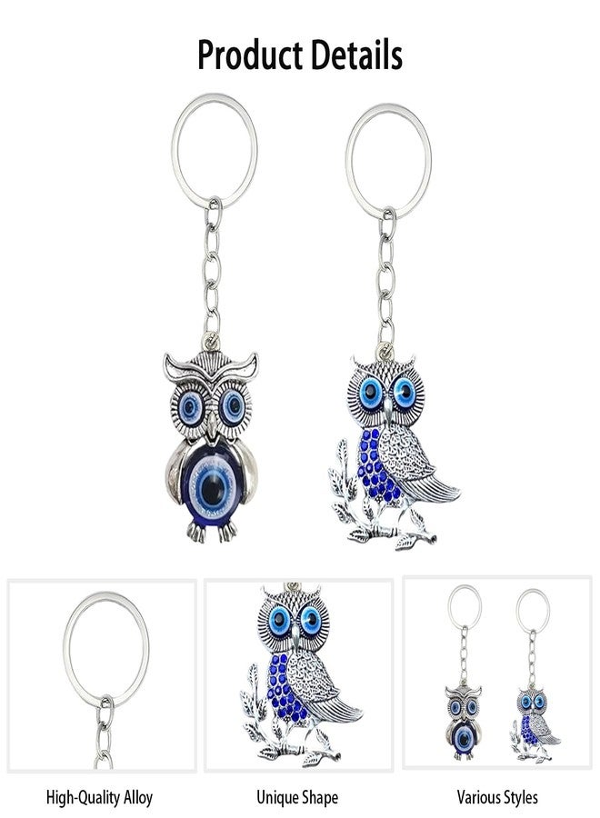 Aeenioy 2 Pieces Keychain, Owl Bag Charms for Handbags and Key Chain for Home, Evil Eye Keychain for Car Bike Protection, Key Rings for Women and Men, Aesthetic Couple Gift (Silvery) - Image 3