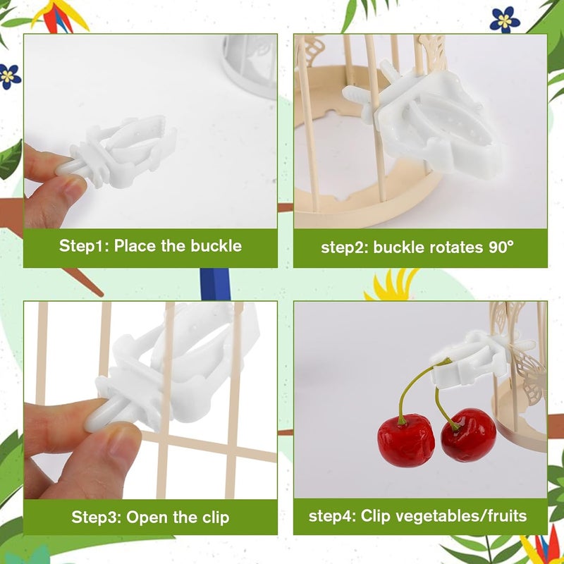 Bruislard 6 Pack Bird Cage Clips Bird Cage Food Holder Parrot Fruit Vegetable Clips White Cages Feeder Clip for Cockatoo Cockatiel Budgie Parakeet Macaw Conure - Image 3