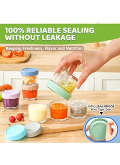 HASTHIP HASTHIP® 6Pcs Salad Dressing Containers 120ml Glass Jam Jars Ketchup Cups Sauces Jars for Lunch Box Portable Glass Sauces Cups with Cap Multi-Purpose Glass Jar for Seasonings, Jam, Soy Sauces, More  - Image 4