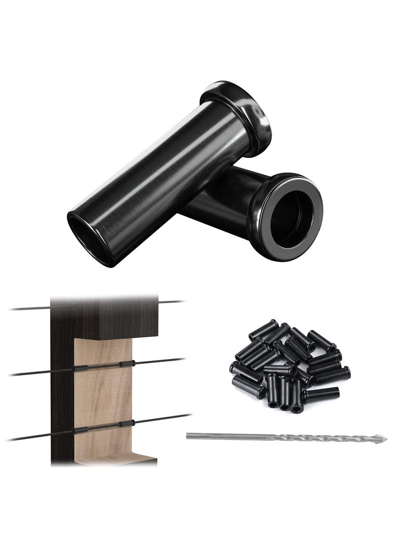 SYOSI SYOSI 20Pack Stainless Steel Protective Sleeves Cable Railing Kit with Drill Bit for Wood Posts, Handrail Stair Protector Sleeve for 1/8" Wire Rope Cable T316 Marine Grade Deck Railing (Black)  - Image 1
