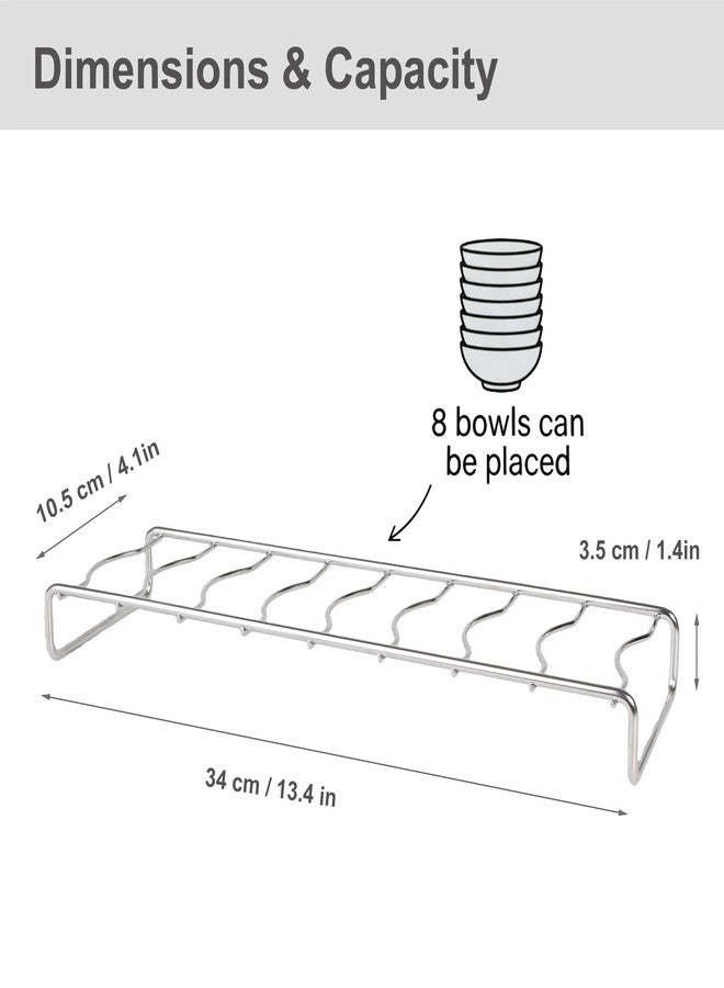 IMEEA Bowl Drying Rack SUS304 Stainless Steel Compact Countertop Organizer for 8 Small Bowls Kitchen Sink & Cabinet Storage Rack, Metal Bowl Holder - Image 3