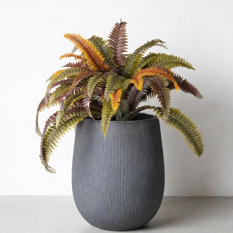 Worth Garden Large Dark Gray Round Planter, 12.5" x 18.5" Lightweight Magnesium Oxide Cement Plant Pot with a Striped Textured Finish, Raised Pattern Concrete Look, Drainage Hole, Indoor & Outdoor - Image 1